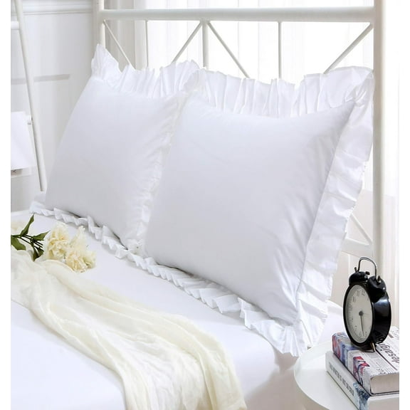 White Euro Shams with Ruffles Around 100% Cotton Bed Pillow Shams Square Throw Pillow Covers Cushion Cases26 x 26 inch 2 Pieces