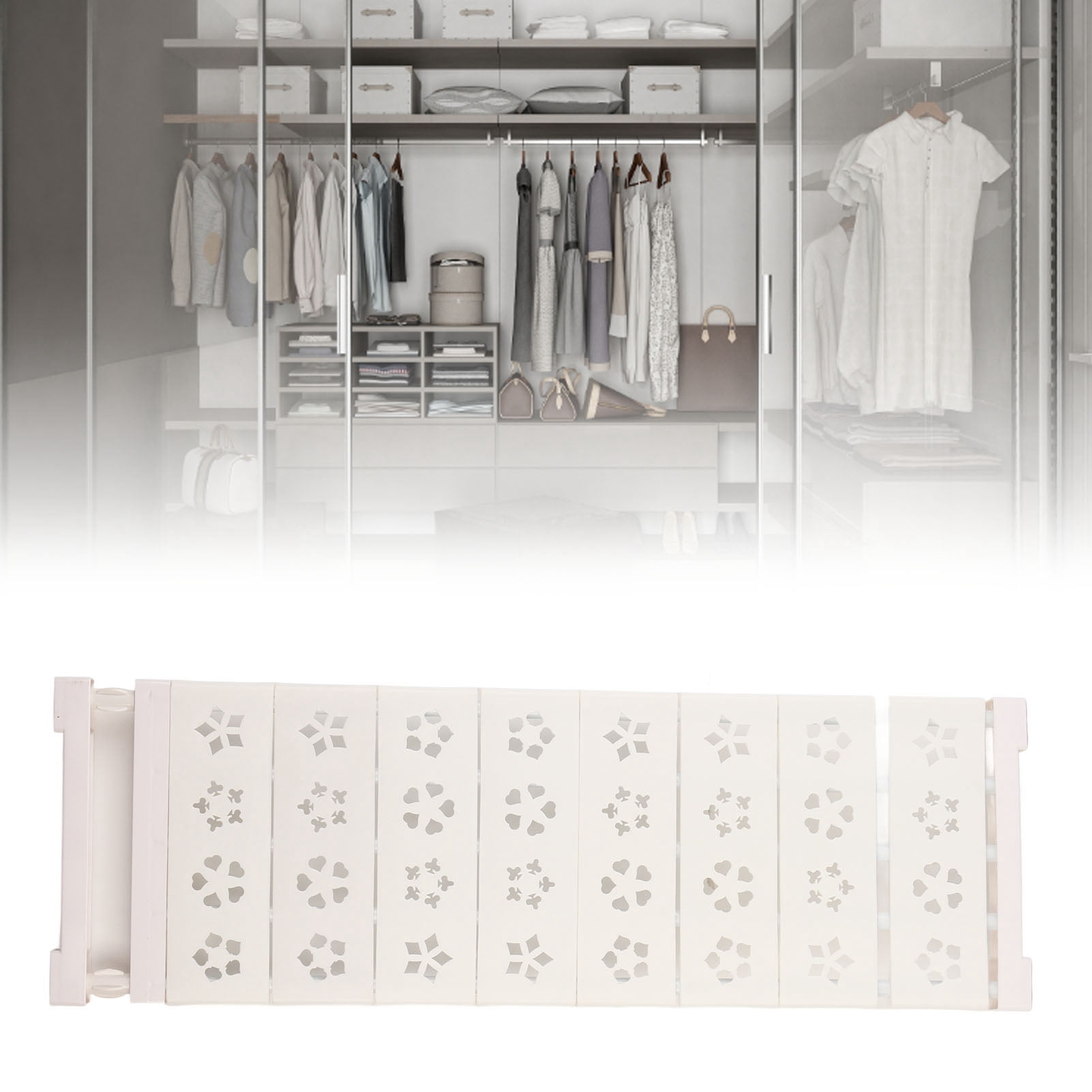 White Expandable Closet Tension Shelf No Drill Telescopic Wardrobe