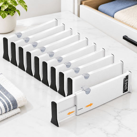 White Expandable Drawer Dividers (5" Tall 13"-22" Long 10 Pack - White)