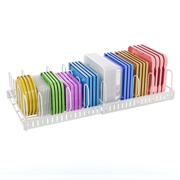 White Expandable Food Container Lid Organizer Large Capacity Adjustable Dividers for Kitchen Cabinets Pantry Drawers