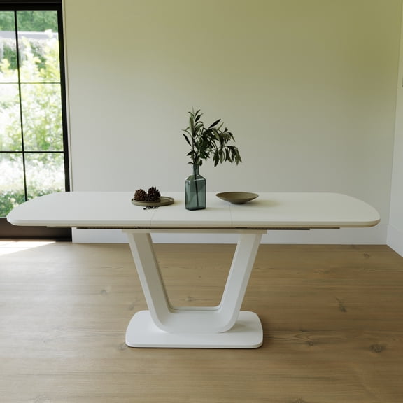 White Expandable Table With Stylish U-shaped Legs For Dining Elegant An Ambiance