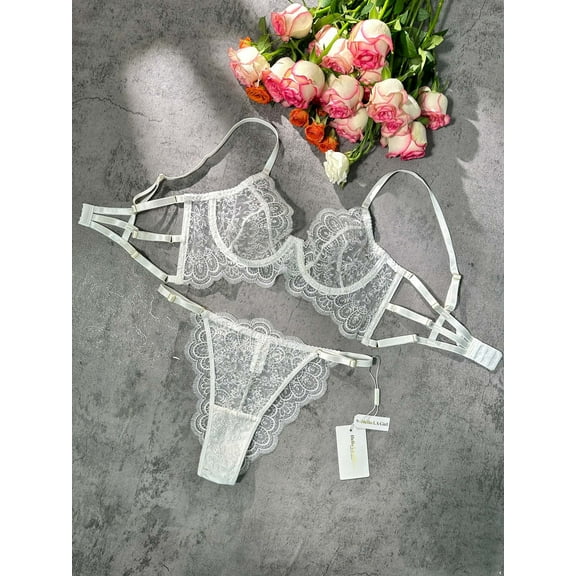 White Exquisite Lace Lingerie Set (WHITE, XL)