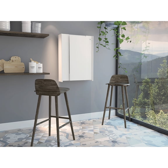 White Extendable Table with Seven Interior Compartments / Wall - Foldable