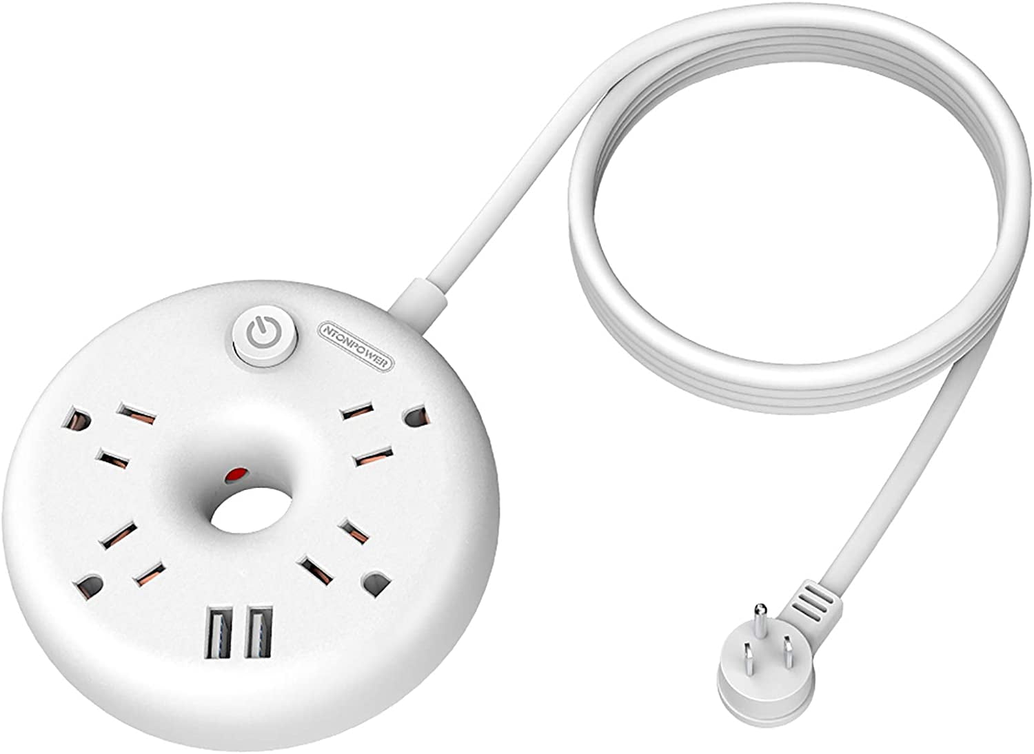 White Extension Cord 15 Feet, Flat Plug Long Extension Cord, Circuit