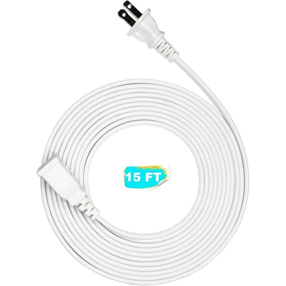 White Extension Cord 15 Feet Long Extension Cord 2 Prong for Indoor/Outdoor Use with Single Plug Ideal for Holiday Lights, Lamps,Household Appliance ETL Listed(1 Pack)