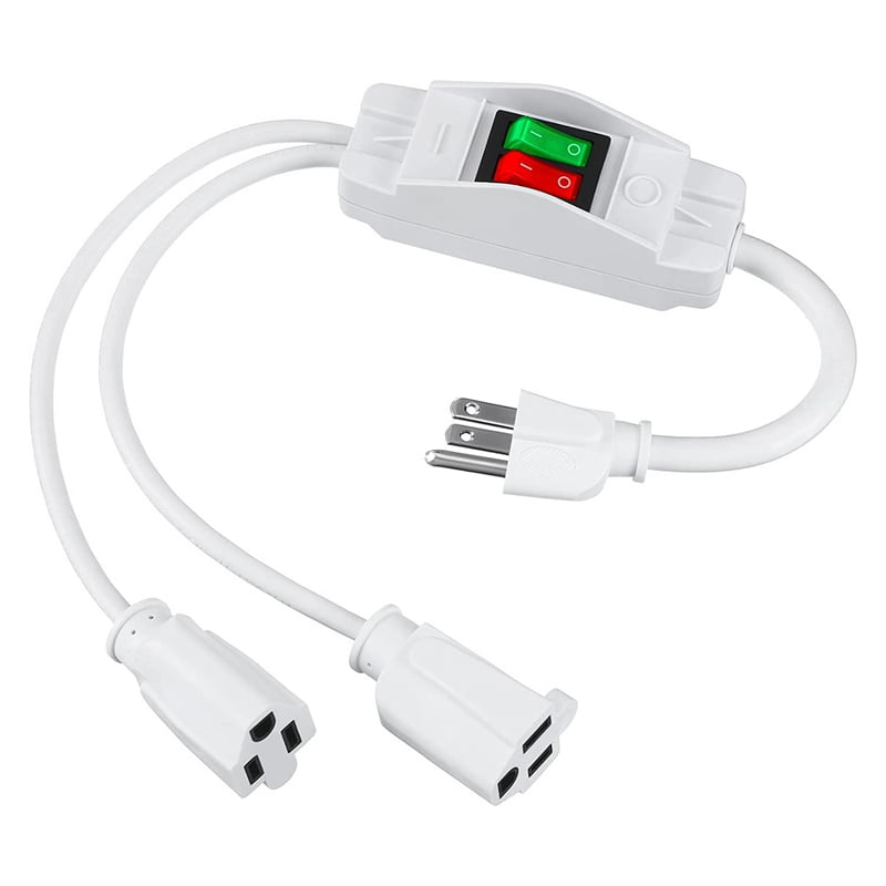 White Extension Cord Y Splitter with Switched Plug Splitter 2 Way