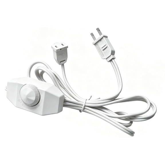 White Extension Cord with Dimmer Switch, 6FT/1.8m Lamp Dimmer, 2 Prong Rotary Control for 120V 150W Dimmable LED/Halogen/Incandescent Lights