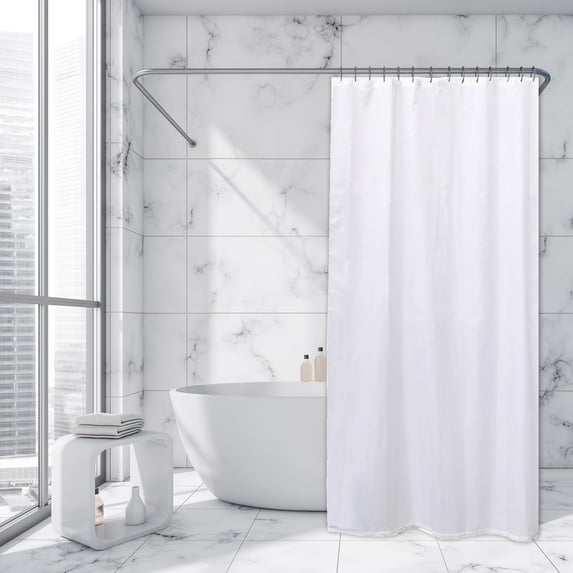 White Extra Long Shower Curtain Polyester 12 Rings 79"L x 71"W