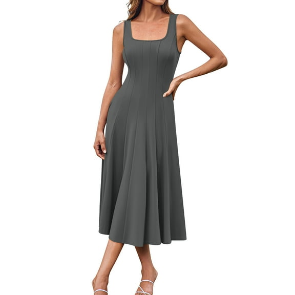 White Eyelet Dress For Women, Casual Tank Dress Round Neck Sleeveless With Pocket Midi Dress New Year Party Ideas Fall Maxi Dresses Women 2025 Spring Dresses Casual Dresses (S, Dark Gray) ZMTing