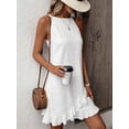 thumbnail image 1 of White Eyelet Lace Sleeveless Halter A-Line Sundress With Ruffle Hem For Summer Vacation, 1 of 5
