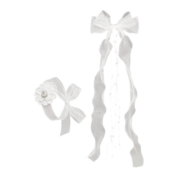 White Fabric Bowknot Hair Clip Coordinating Wrist Flower Bridal Accessories For Elegant Celebrations