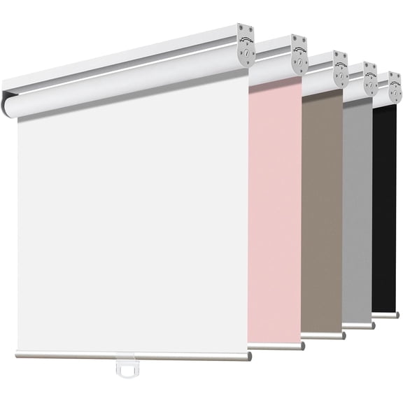 White Fabric Mini Blinds 35 Inch Wide Cordless Black Out Roller Shades for Sliding Glass Door Bedroom Home Window Darkening (35x 75)