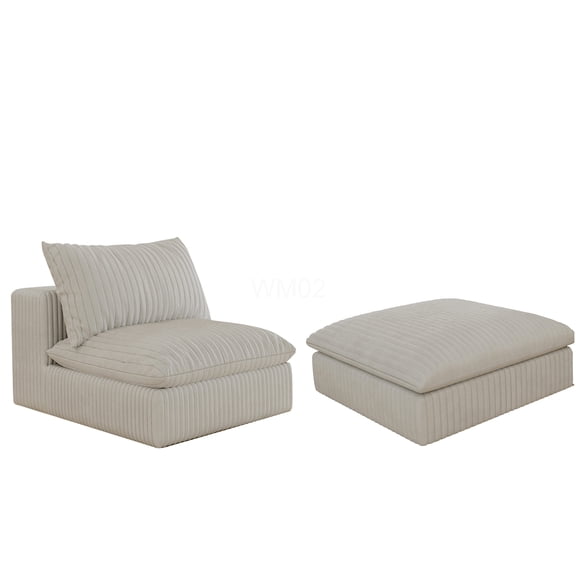 White Fabric Modular Sectional Sofa with Feather Cushions, 2-Seater Sponge Support No Frame
