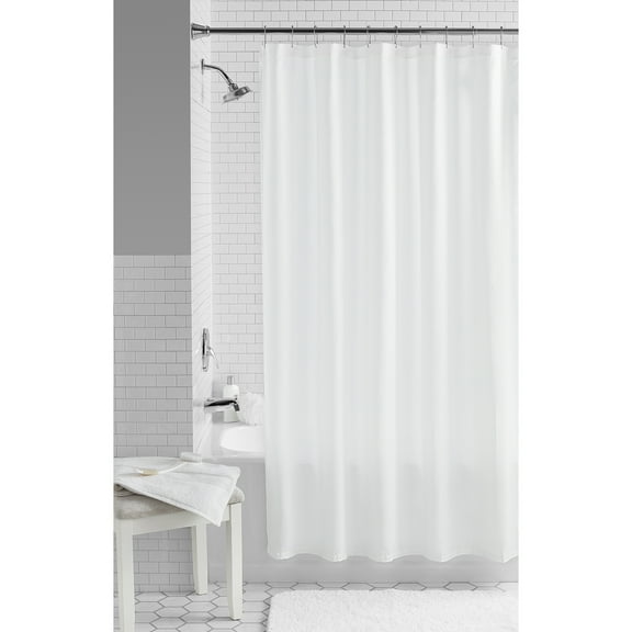 White Fabric Shower Curtain, 72" x 72", Mainstays Waffle Weave Textured Design
