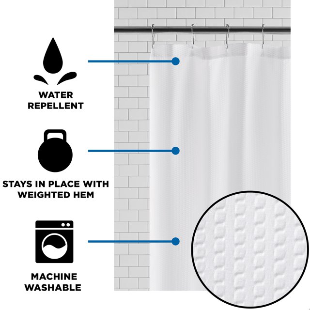 White Fabric Shower Liner, 70" x 72", Mainstays WaterRepellent
