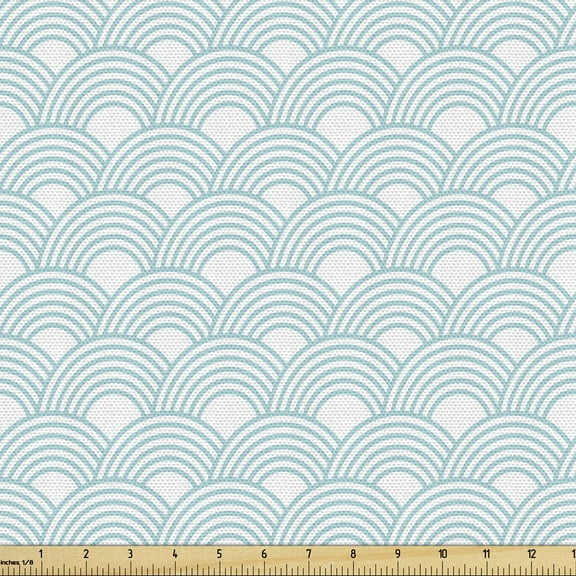 White Fabric by the Yard, Big and Nested Circles Lapping over Conceptual Ocean Waves Sea Inspired Design, Decorative Upholstery Fabric for Chairs & Home Accents, 3 Yards, Pale Blue White by Ambesonne