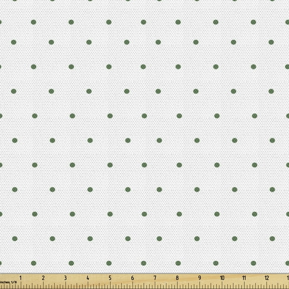 Ambesonne White Fabric by the Yard Upholstery, Vintage Green Polka Dots, 10 Yards, Forest Green and White