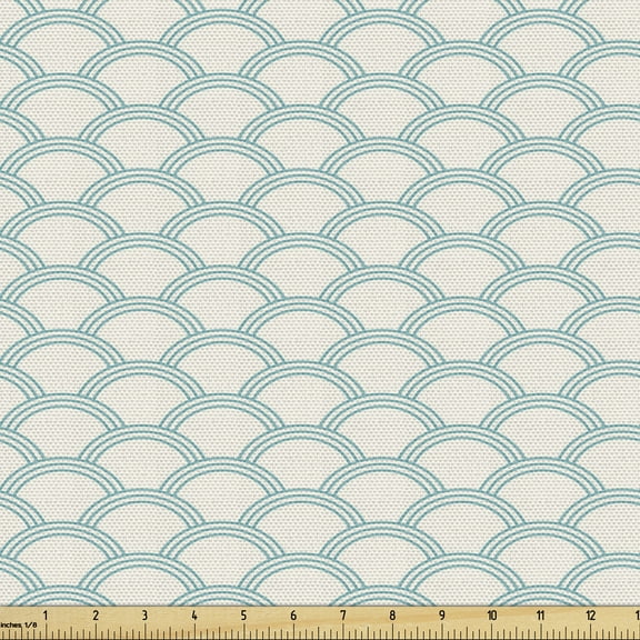 Ambesonne White Fabric by the Yard Upholstery, Simple Maritime, 2 Yards, Turquoise Cream
