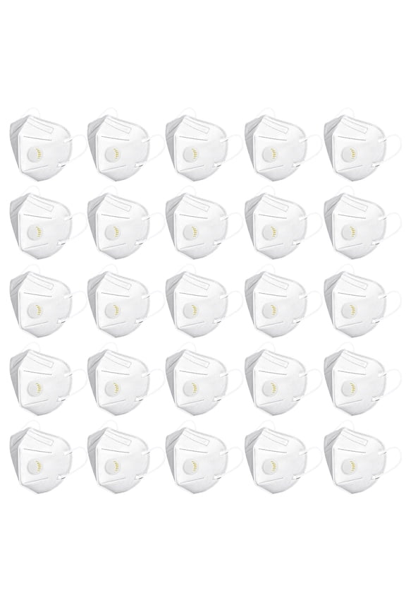 White Face Mask with Valve 25 Pack 3D Contoured Protective Breathable Mask Canvas Multi Layer Dustproof Face Coverings with Elastic Ear Loops for Men Women