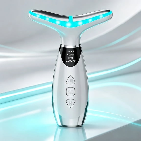 White Facial Massager, 7 Colors LED Red Light Therapy Device for Face & Neck, 113 F Constant Heating Vibration Face Lift Instrument for Multi-Effect Daily Skin Care
