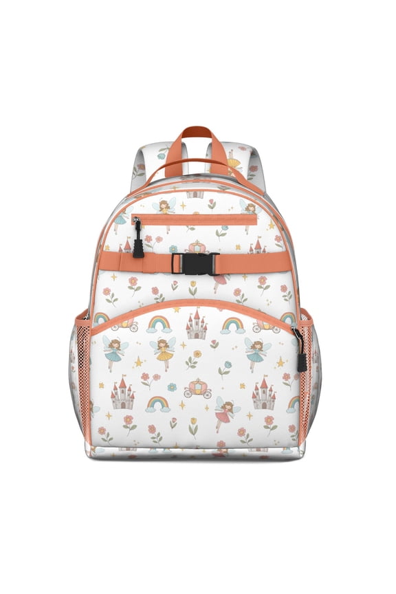 White Fairy Castle Pattern Backpack for School,Cute School Bag,Schoolbag with Adjustable Shoulder Straps & Padded Back,15.25"x11.5"x5.25"