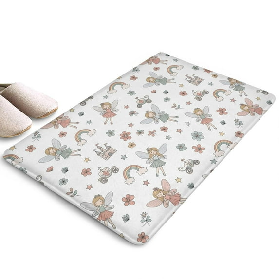 White Fairy Castle Pattern Flannel Non Slip Door Rugs,Washable Door Mats Indoor,Decorative Door Mats,Dirt-Resistant and Absorbent Doormat for Entrance,Bedroom,Kitchen,Bathroom,31.5x17in(80x43cm)