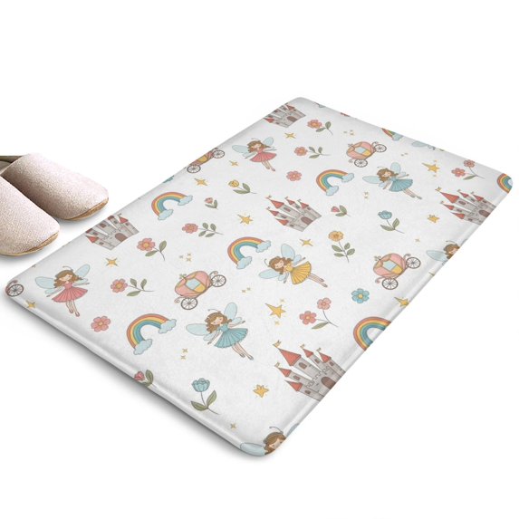 White Fairy Castle Pattern Flannel Non Slip Door Rugs,Washable Door Mats Indoor,Decorative Door Mats,Dirt-Resistant and Absorbent Doormat for Entrance,Bedroom,Kitchen,Bathroom,31.5x17in(80x43cm)