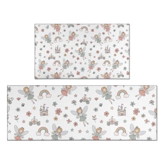White Fairy Castle Pattern Kitchen Rugs Sets Of 2,Anti Fatigue Kitchen Mat Rugs Non Slip Washable,Decorative Kitchen Floor Mats for Kitchen,Sink,Laundry,17"x30"+17"x47"