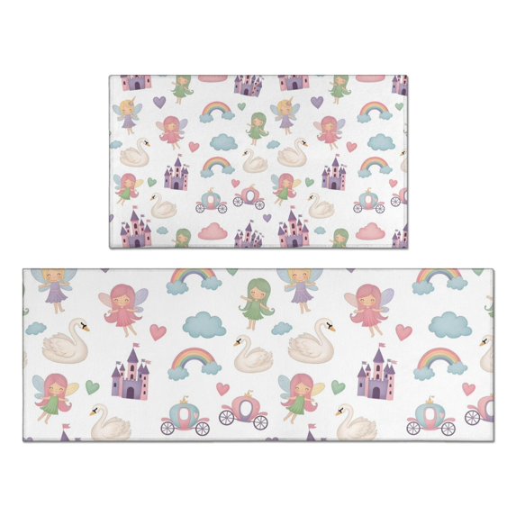 White Fairy Castle Pattern Kitchen Rugs Sets Of 2,Anti Fatigue Kitchen Mat Rugs Non Slip Washable,Decorative Kitchen Floor Mats for Kitchen,Sink,Laundry,17"x30"+17"x47"