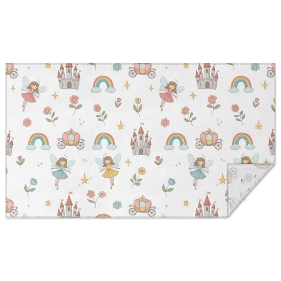 White Fairy Castle Pattern Rectangle Tablecloth 60"x102",Waterproof Polyester Rectangle Table Cloth, Wipeable Spillproof Polyester Tablecloth for Dining, Camping, Indoor and Outdoor