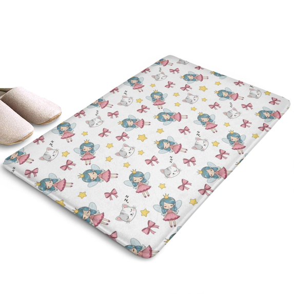 White Fairy Cat Pattern Flannel Non Slip Door Rugs,Washable Door Mats Indoor,Decorative Door Mats,Dirt-Resistant and Absorbent Doormat for Entrance,Bedroom,Kitchen,Bathroom,31.5x17in(80x43cm)
