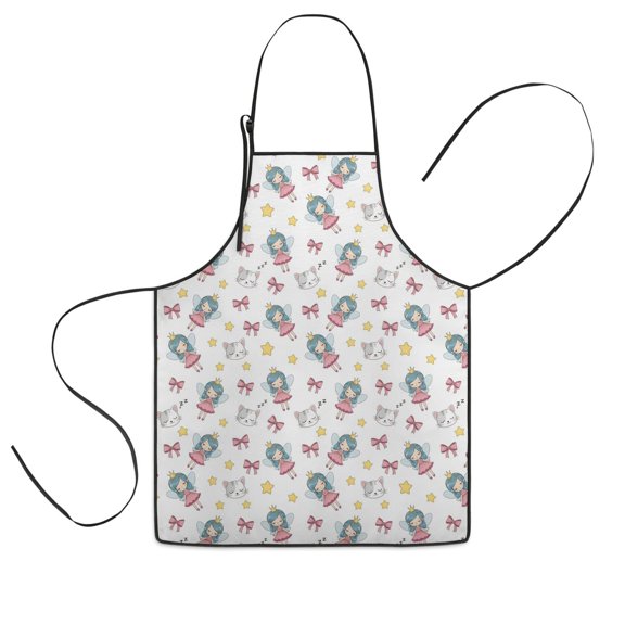 White Fairy Cat Pattern Kids Aprons for Girls and Boys,Adjustable Neck Strap Toddler Aprons for Kids Cooking Baking