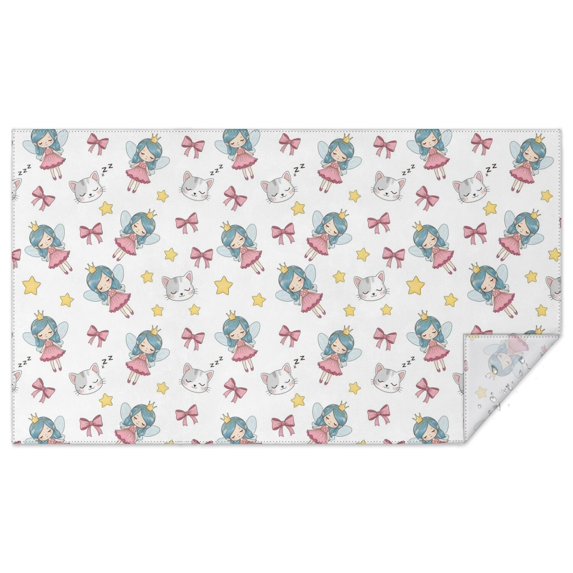 White Fairy Cat Pattern Rectangle Tablecloth 60"x102",Waterproof Polyester Rectangle Table Cloth, Wipeable Spillproof Polyester Tablecloth for Dining, Camping, Indoor and Outdoor
