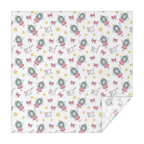 White Fairy Cat Pattern Square Tablecloth,Waterproof Square Table Cover,Wipeable Spillproof Washable Table Cover for Home Kitchen Party Decor 42"X42"(107x107cm)