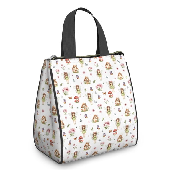 White Fairy Cottage Princess Pattern Insulated Lunch Bag for Women & Adults,Large Portable Soft Cooler Lunch Bag,Thermal Food Storage Tote with Pearl Cotton,8.66L,8.75x5.75x9.5 Inch