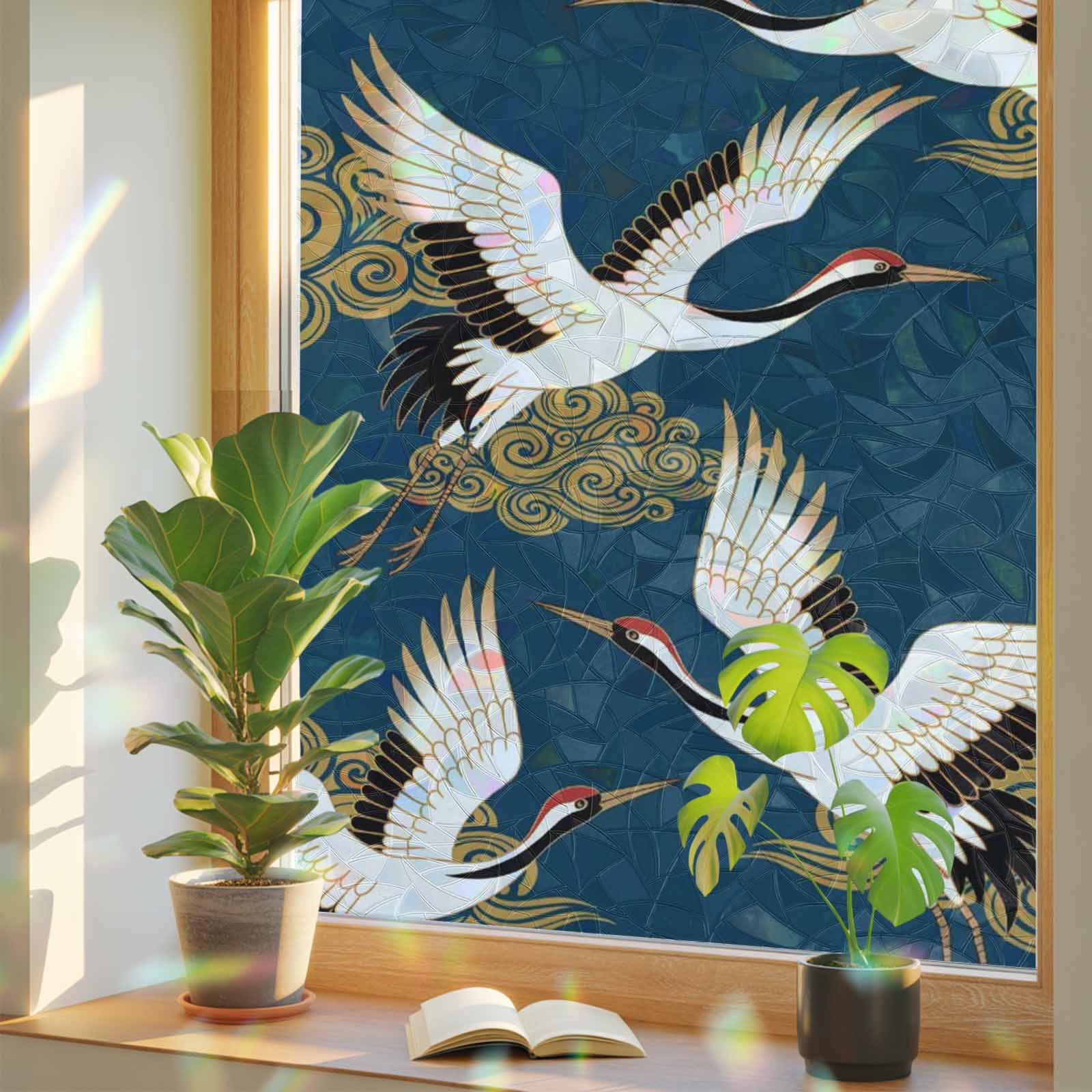 White Fairy Crane Japanese Style Window Privacy Film, Rainbow Film ...
