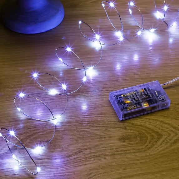 White Fairy Lights Battery Operated (Included), 8 Modes & Auto Timer, 16FT 50Led Mini Twinkle Silver Wire Firefly Starry Lights, Waterproof Battery Operated Lights for Mason Jars Bedroom