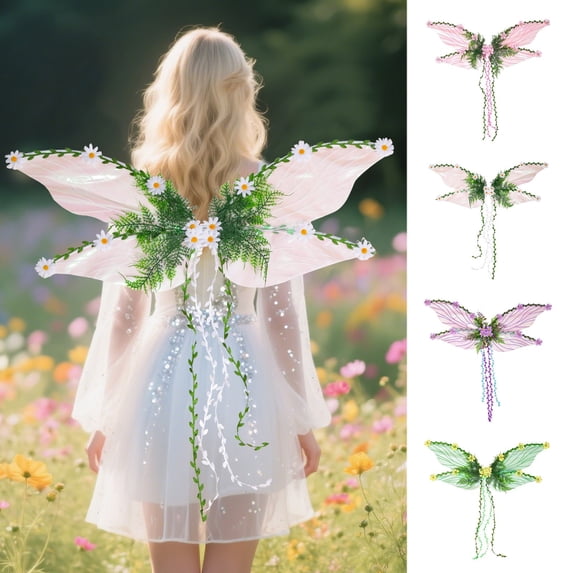 White Fairy Wings Butterfly Wings for Women Halloween Costume Cloth Flower Leaves Vines Decor Butterfly Wings Halloween Party Fairy Costume Accessories One Size