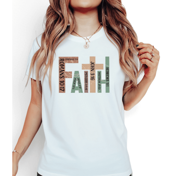 White Faith Bible Verses Color Block T-Shirt Christian Devotion Religious Faith Inspirational Slogan Casual Everyday Tops S-5XL