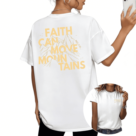 White Faith Can Move Mountains Christian Bible Verse Matthew 17:20 Graphic Tees Print Tshirt Shirts Religious Inspirational Tops S-5XL