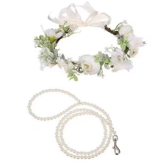 White Fake Flowers, Dog Necklace Collar, Artificial Flowers for Decoration, 9.4 In, Eucalyptus Decor, Outdoor Shoots, Ivory Satin Ribbon, 1 Pc