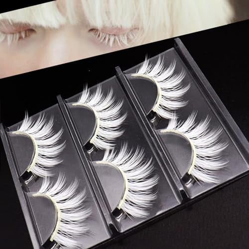 White False Eyelashes Cosplay Halloween White Eye lashes Extension Tools Natural Looking Anime Makeup Masquerade Party Eyelashes (White-3pairs)