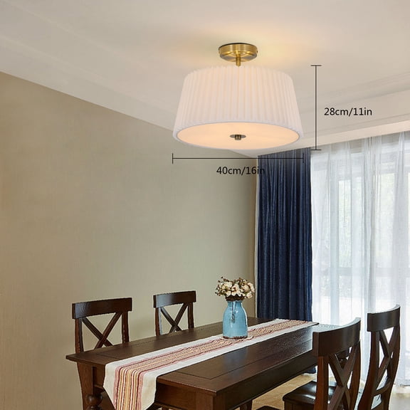 White Fan-shaped Fabric Ceiling Light Fabric Semi Flus Ceiling Light Home Decor with Large Ceiling Tray