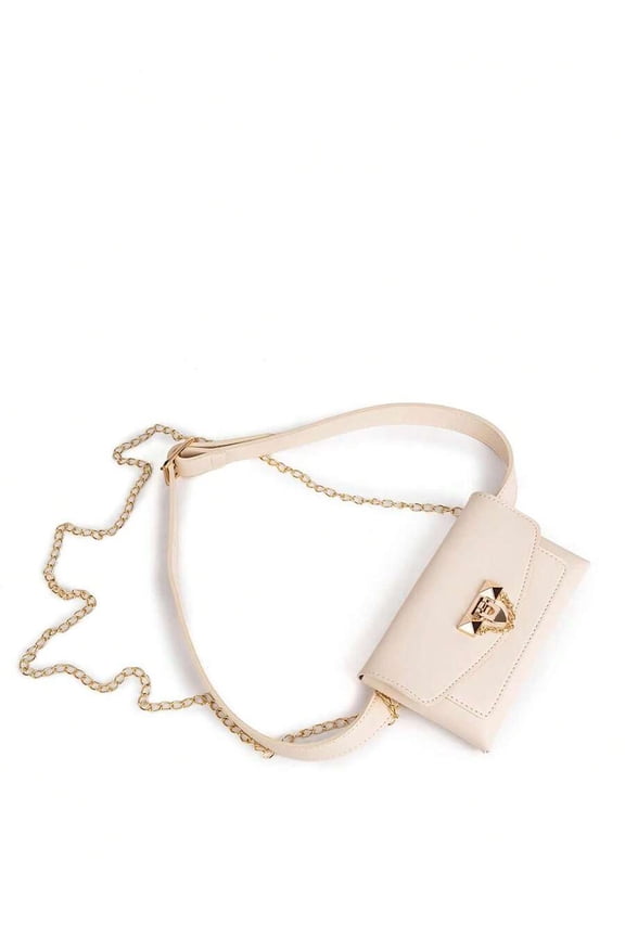 White Fanny Pack With Chain Strap And Metal Clasp Belt Bag For Daily Wear