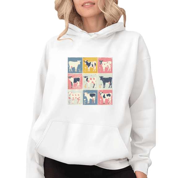 White Farm Lover Cow Grid Graphic Sweatshirt Print hoodie womans S-2XL Casual Tops