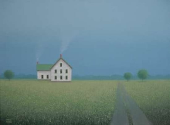 White Farmhouse Along the Old Country Lane Canvas Art - Sharon France (20 x 28)