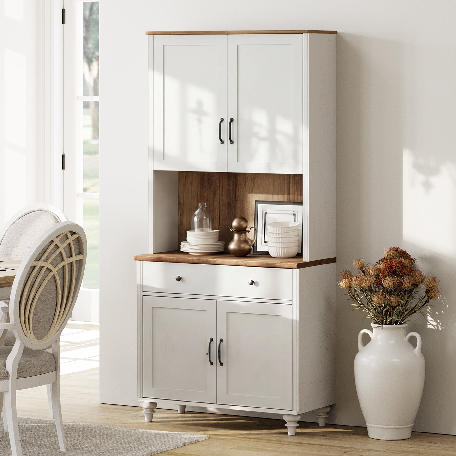 White Farmhouse Bookcase, Bookshelf with Ample Storage Cabinet, Library Wooden Bookshelves for Living Room, Office, Study Room