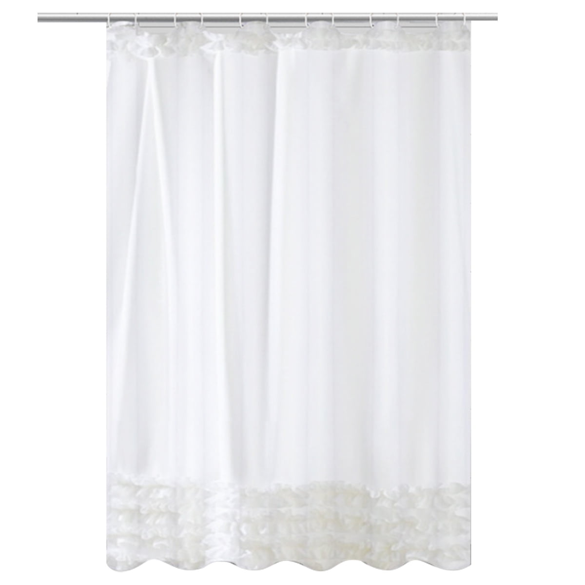 White Farmhouse Shower Curtain 70 x 70 with Shabby Chic Ruffles and