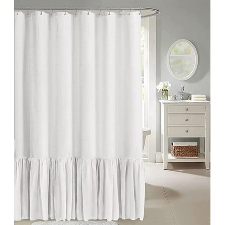 NixiYa White Farmhouse Shower Curtain Ruffle Linen Shower Curtain for Bathroom 72"x 72"