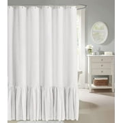 MAISON DE J White Farmhouse Shower Curtain Ruffle Linen Shower Curtain for Bathroom 72"x 72"